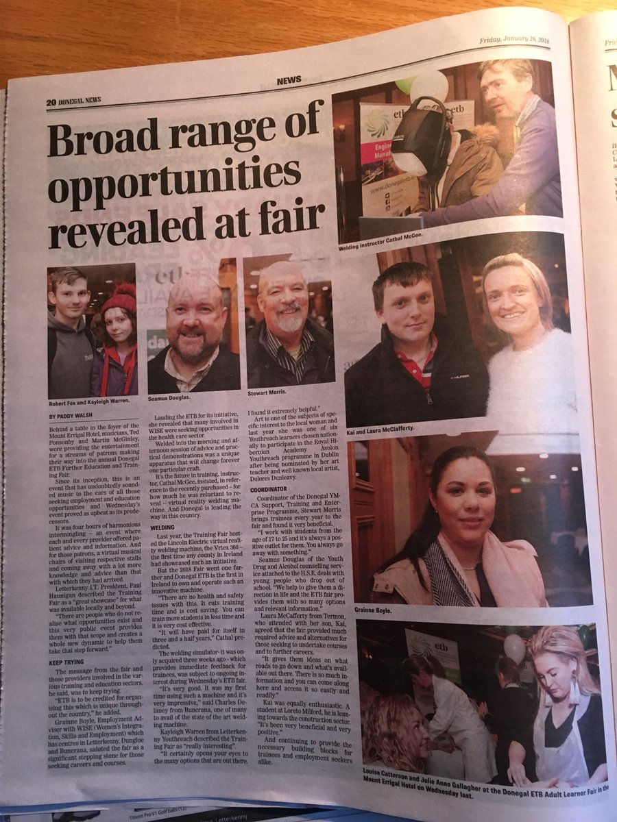 DonegalETB's tweet photo. Great coverage of our #FETFair2018 in this weekβs @Donegal_News. #discoverlearning #WeAreDonegalETB https://t.co/XE7AbDN9D4