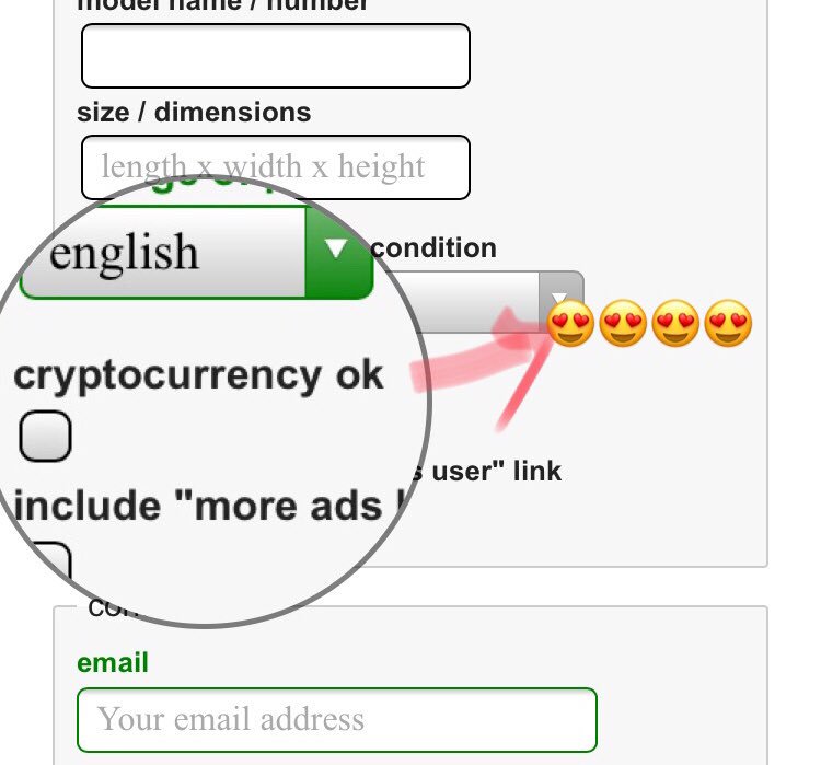 CryppieChick's tweet photo. Was pleasantly surprised when posting an ad on Craigslist and saw the checkbox to accept cryptocurrency! The future is here, guys! #craigslist #cryptocurrency #crypto #cryptogirl https://t.co/dYOXE3J7Ty