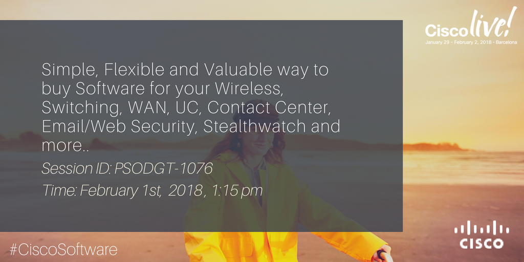 CiscoSoftware's tweet photo. Getting ahead of the curve this year with #EnterpriseAgreement. Learn about #Trueforward and 20% growth feature. Innovation talk at #CLEUR. https://t.co/kzL4q3pqPC https://t.co/4cgpQ3fQrW