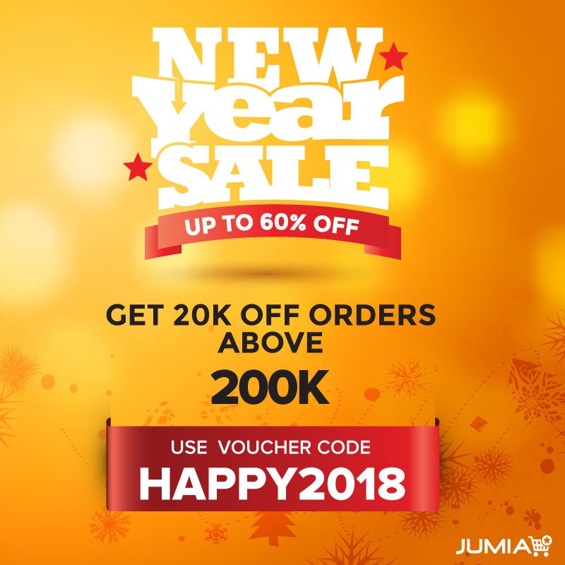 Treat yourself this holiday - use voucher code HAPPY2018 and enjoy 20K off orders above 200K ! You deserve it: bit.ly/2CKZbDp #JumiaNewYear