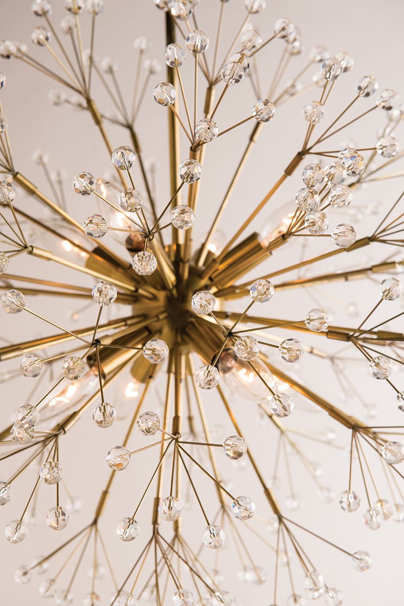 The earthly and the extraterrestrial combine to create our Dunkirk chandelier. Faceted crystal spheres bedazzle at the end of every branch, luminously refracting the light. #hudsonvalleylighting