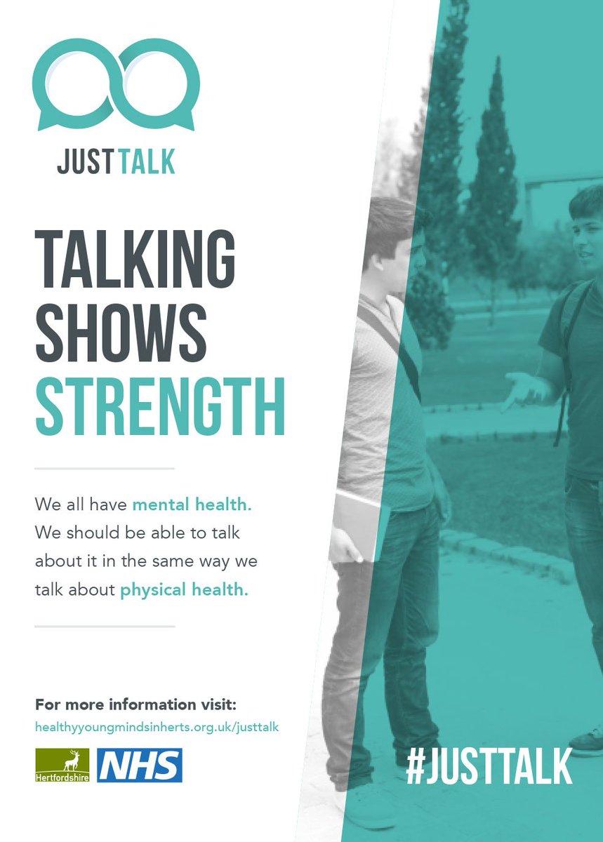 hertscc's tweet photo. If you think it’s important for boys and young men to feel OK talking about
#mentalhealth then please retweet to help raise awareness of #Herts #JustTalk
campaign. Talking shows strength https://t.co/CahjMyXuZ4 @StephenFry @professorgreen @anthonyfjoshua @HRHHenryWindsor https://t.co/aEn7EzOutF