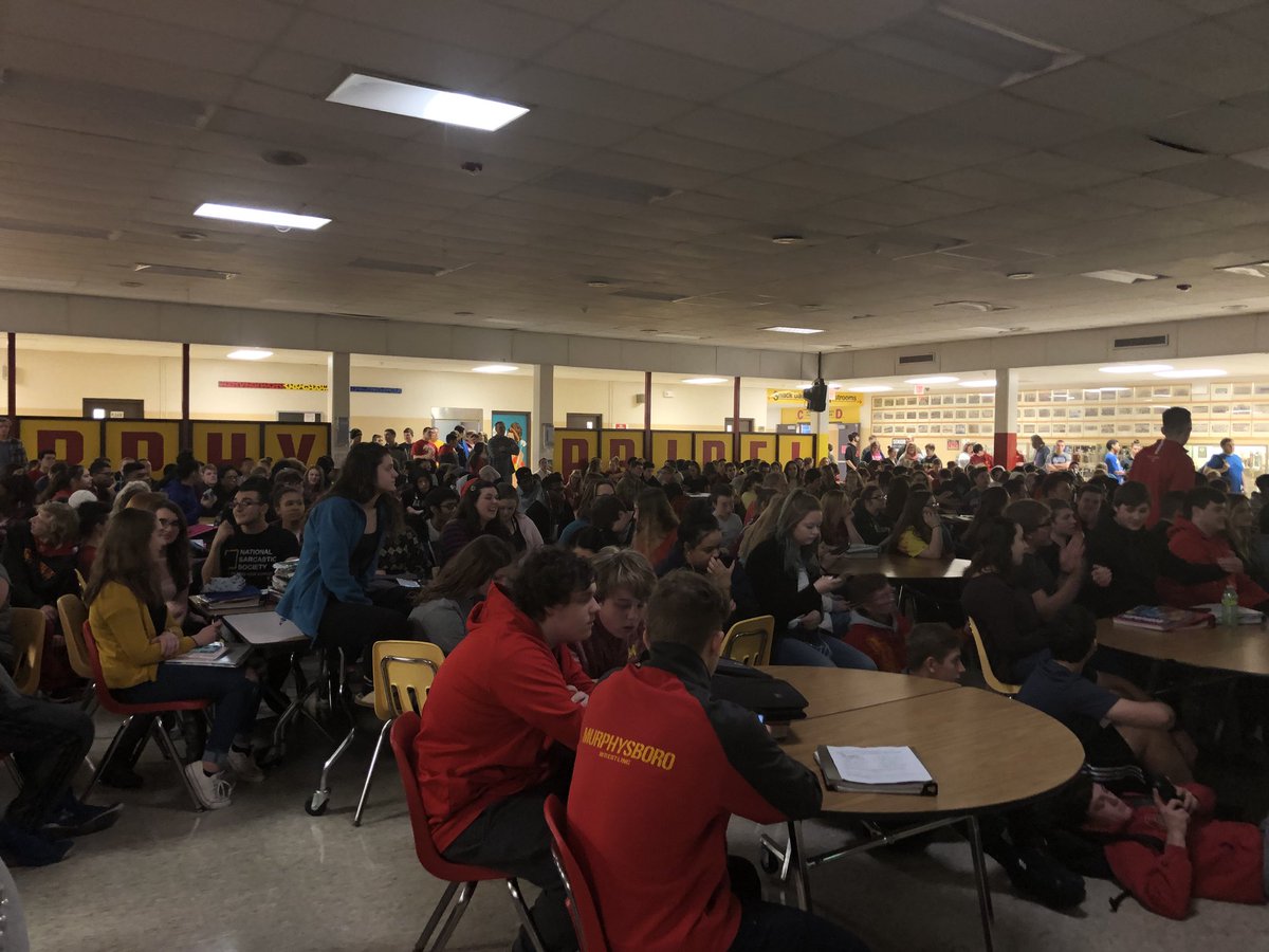 MurphysboroHS's tweet photo. Thanks to our awesome students at MHS for coming together for an impromptu assembly and supporting some of our own. #murphypride @DevilDazzlers https://t.co/D3urQRDXMZ