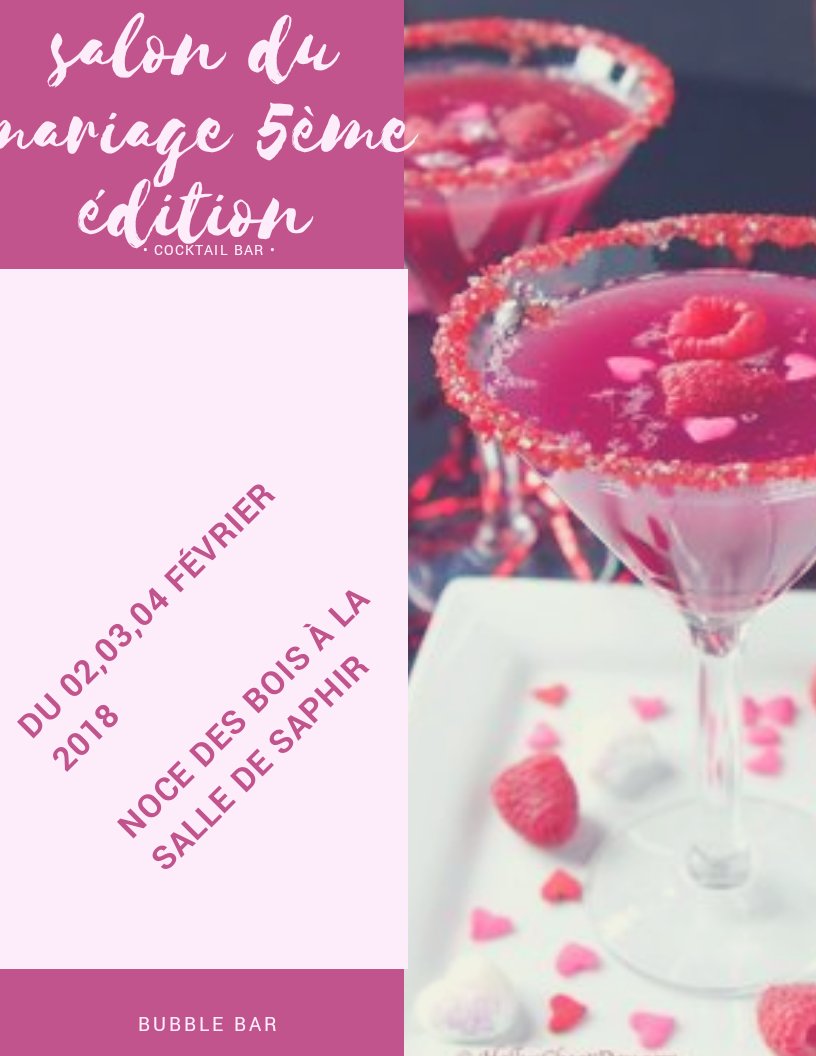 Bubblebar3's tweet photo. Cc la famille pour cette #5ème #édition du #salondumariage qui se déroulera le 02,03et 04 février 2018 du côté du #saphir nous mixerons nos cocktails  auprès de @djcyriusblack. Venez vivre ce qui sera utile pour votre futur noce de bois😍 https://t.co/CgNukgZ8zO
