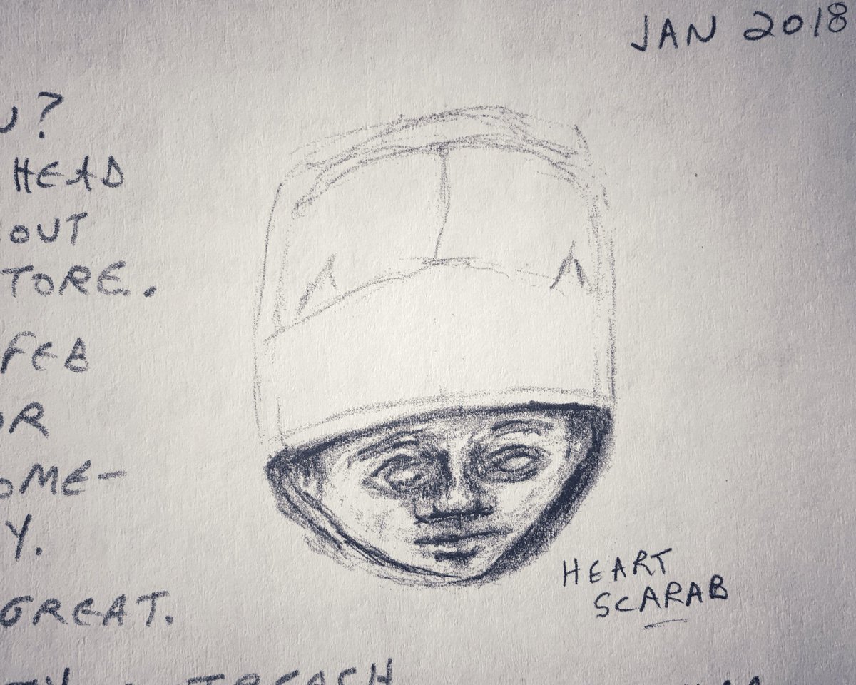 ChiNeighbor's tweet photo. Quotes by Heraclitus for @SeminaryCoOp #ceLOEBration.
Many who have learned from Hesiod the countless names of gods and monsters never understand that night and day are one.
Sketch of heart scarab from ancient Egyptian #BookoftheDead. https://t.co/I86JWajwcd