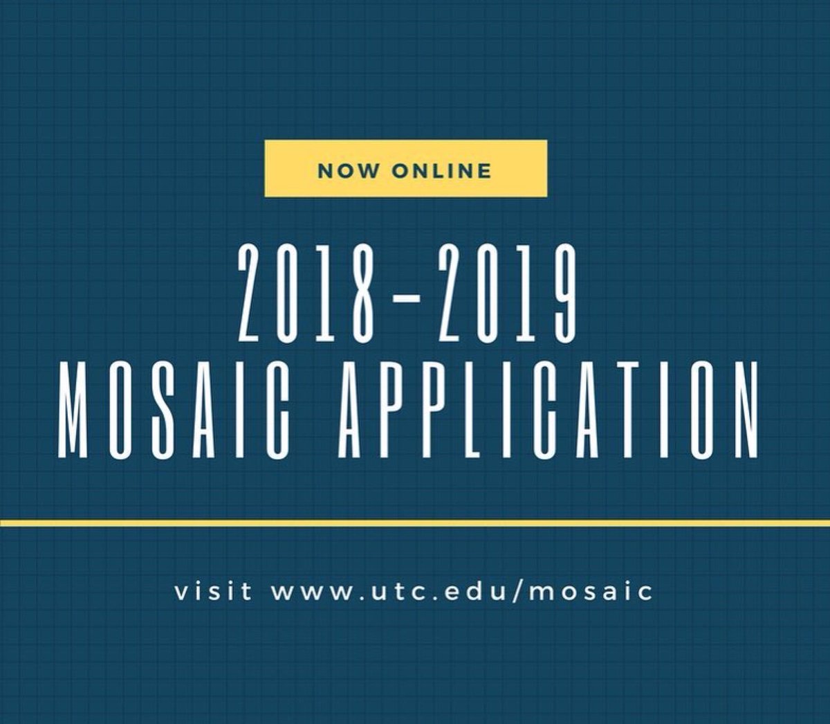 If you know an incoming #UTC student with ASD, please encourage the student to consider applying for <a href="/UTC_Mosaic/">UTC Mosaic</a>.  The deadline for 2018-2019 is next Thursday, February 1.  Visit utc.edu/mosaic for more details.