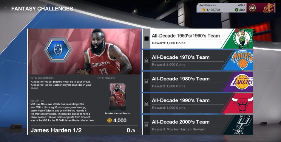 jordan23ww's tweet photo. @EASPORTSNBA @NBALIVE_UT @NBALiveMovement @NBALiveOfficial @NBALiveBR @JoystickJocks Today in LUT! NEW SHOOTING GUARD #MASTERCHALLENGES: HARDEN, KLAY, J.R. #RookieLadderSolo #RookieLadderPacks https://t.co/b8OB2LlLwQ