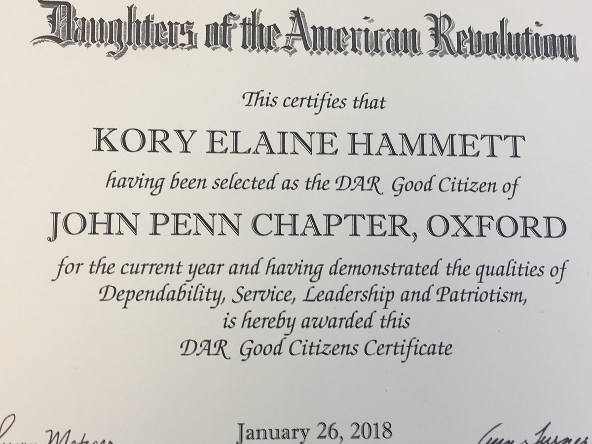 JFW Senior Kory Hammett received the DAR Good Citizen Award for outstanding leadership and character.