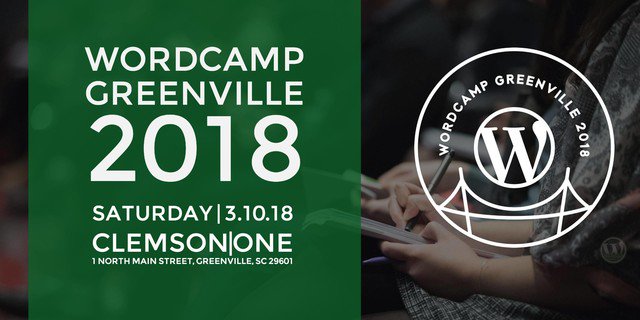 WordCamp Greenville has a Facebook page! Please Like it to help get the word out about our first WordCamp on March 10th, 2018 🚀  #wordpress #greenvillesc #WordCampGVL #wordcampgvl18 #wcgvl18 #wcgvl 

FB Page: crwd.fr/2FlygPB
Tickets: crwd.fr/2DCvbtZ
