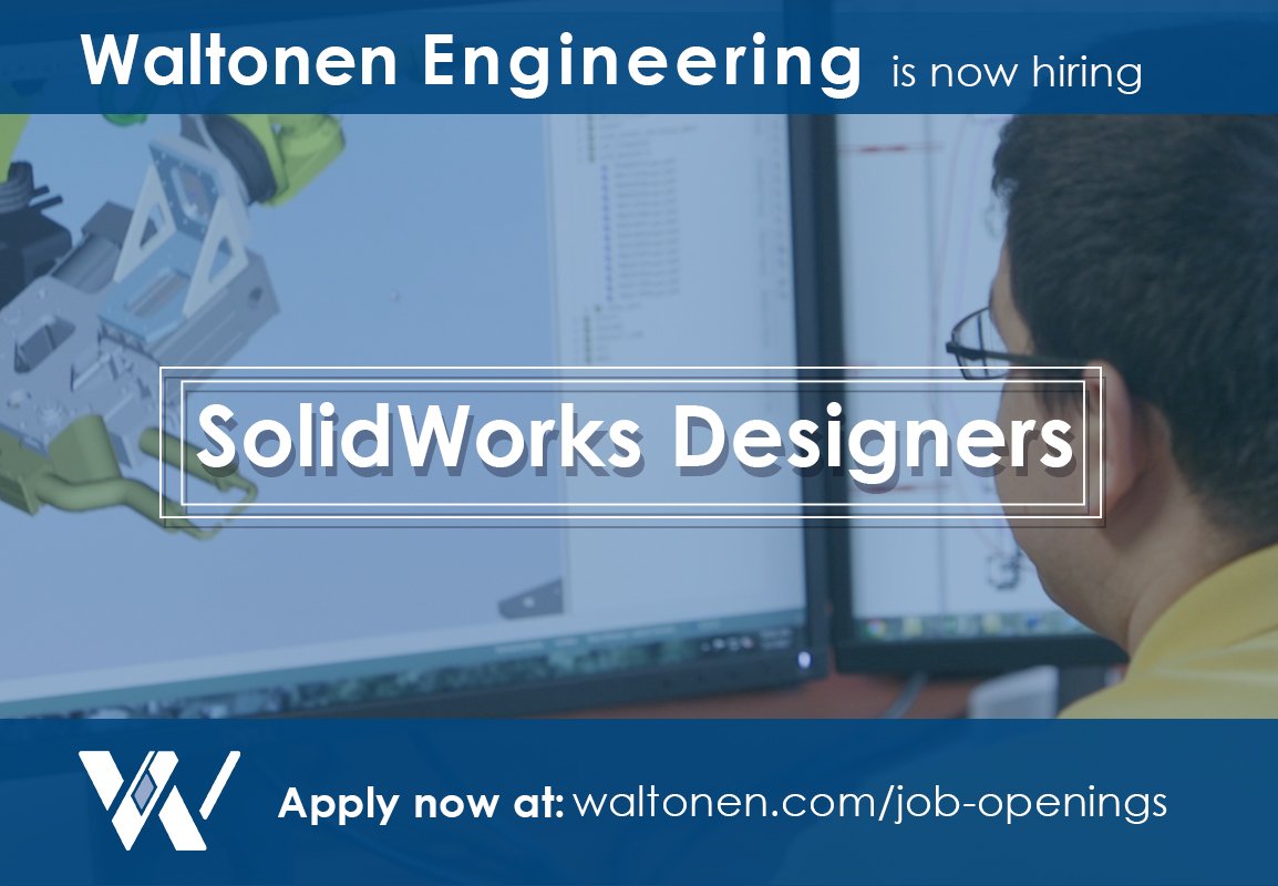 WaltonenEng's tweet photo. Waltonen is now hiring SolidWorks Designers. 
To apply please visit: 
https://t.co/gBDIb1hm22 https://t.co/xz6P47ybFq
