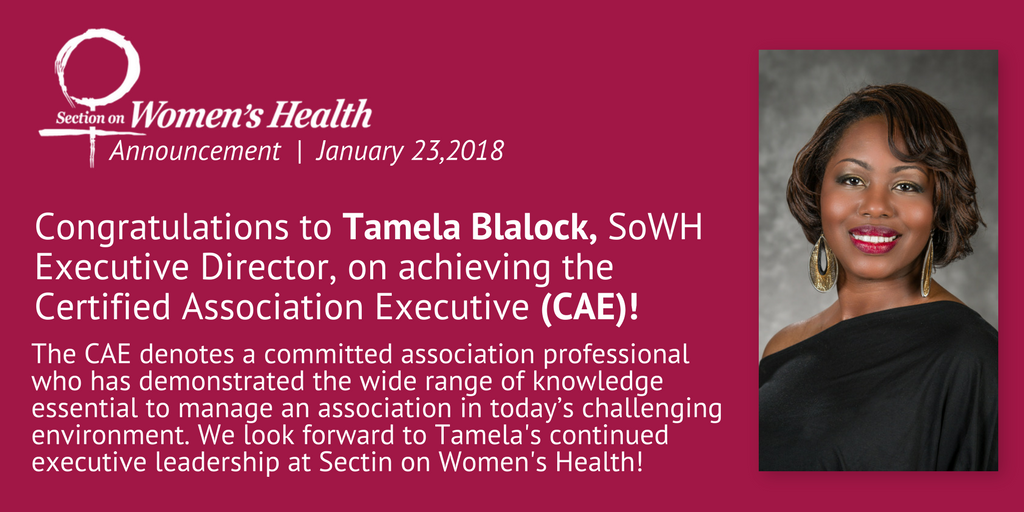 Congrats to <a href="/blalockt/">HRH Duchess of Success, CAE</a>! Tamela joined SoWH as Executive Director in Summer 2017 and since then has earned her CAE credential which is the marker of a committed association professional who has demonstrated a wide range of knowledge essential in association management.