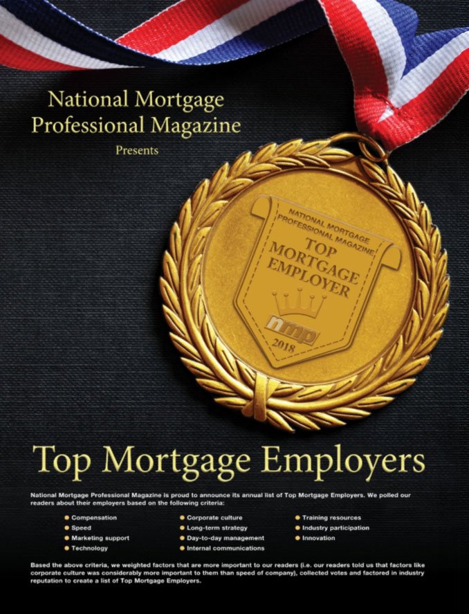 CallEquity's tweet photo. We were just named one of the Top Mortgage Employers for 2018 by National Mortgage Professional Magazine! We could not be more proud to be acknowledged as one of America's Top Mortgage Employers 😀
#TopMortgageEmployer #equitycares https://t.co/4YHeq5y3fK