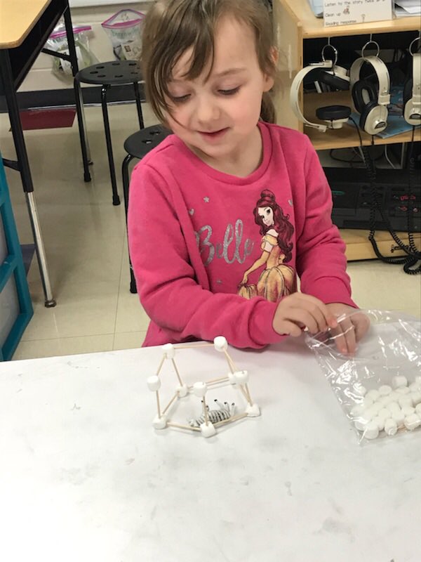 Kindergarteners are challenged to work independently and in small groups to complete winter themed STEM activities!