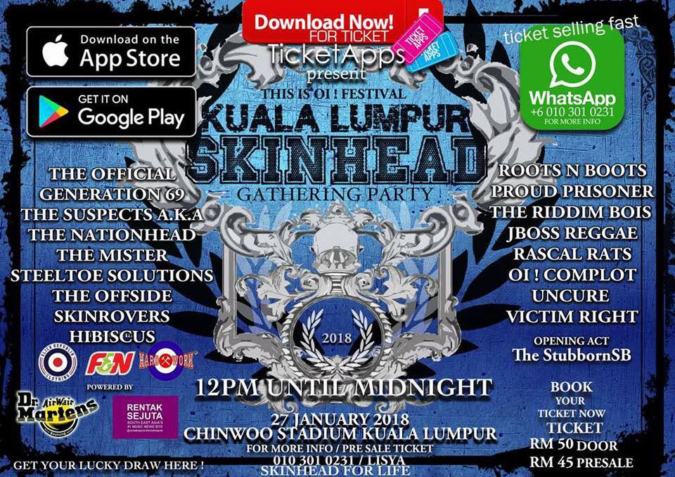 Jenn_Thompson's tweet photo. #KL TODAY January27 THIS IS OI! FESTIVAL - KLSG 12pm ChinwooStadium ft. #RootsNBoots #TheOfficial #Generation69 #TheSuspectsAKA @ProudPrisoners #TheRiddimBois #TheNationhead @JBossReggae #RascalRats #SteeltoeSolutions ++ https://t.co/Qf2hvnk9Zo