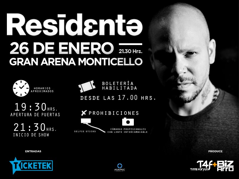T4FBizarro's tweet photo. ¡Atención fans de @Residente ! Acá está la información para el concierto de hoy en Gran Arena Monticello . Aún quedan entradas en https://t.co/jjiYH3L3Qj #conciertost4fbizarro https://t.co/fmkUpw6aSE