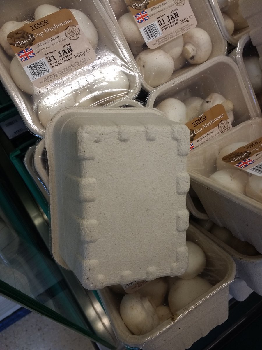 FOESuffolkCoast's tweet photo. @Tesco - sometimes you get it right. You changed those horrible black/brown plastic boxes you put mushrooms in, and replaced with a recyclable paper/fibre box. A good start. Now change the rest. https://t.co/Op2vxsh7Ud