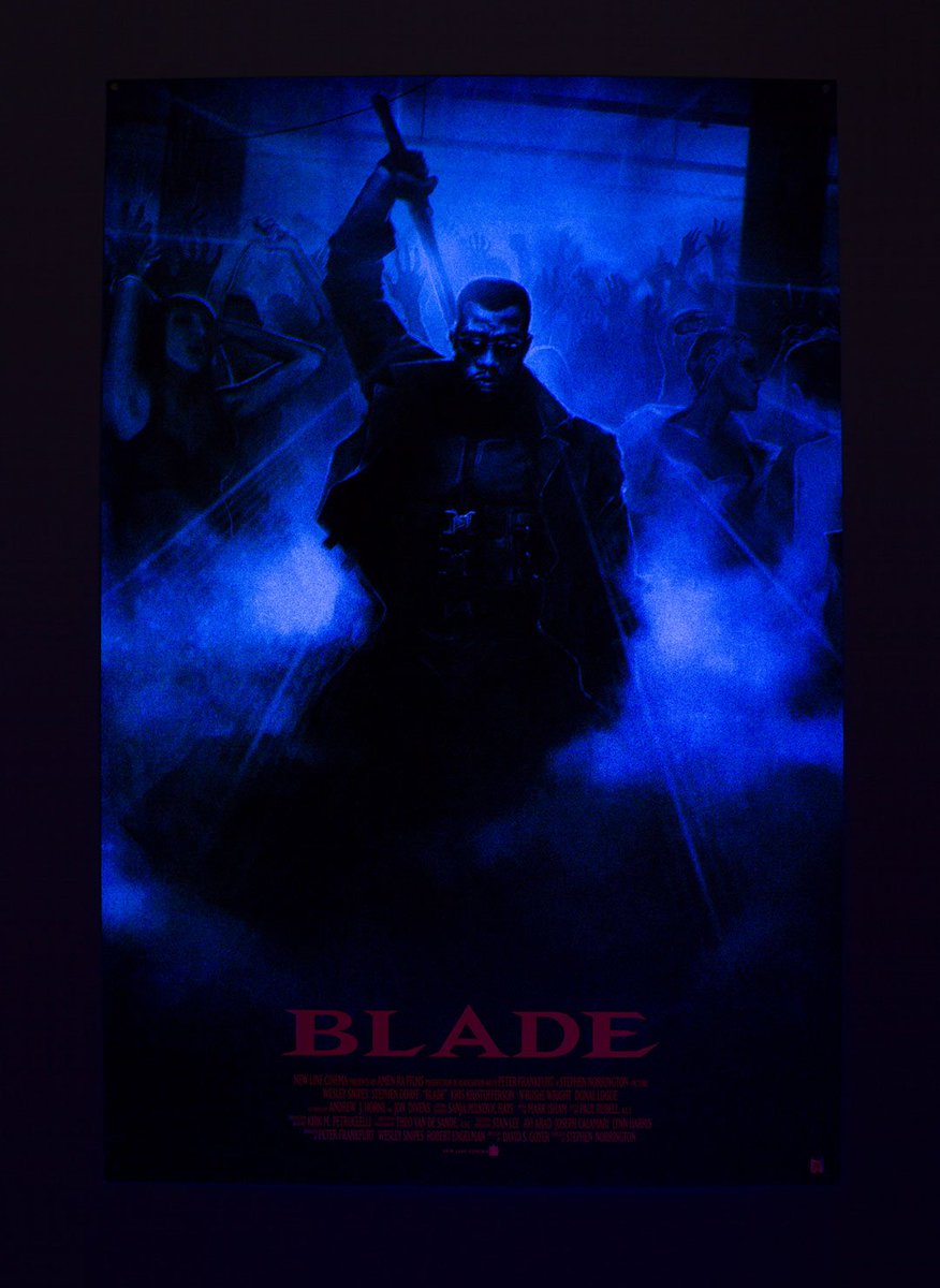 vgkids's tweet photo. Private commission @maxstaxidermia BLADE posters we #screenprinted. Variant features glow in the dark inks. No sale link.
24"x36" / 6 colors (reg) / 8 colors (var) / @FrenchPaperCo 100# Construction Pure White
#blade #wesleysnipesrules #bladerules #bringbackwesley #vgkids https://t.co/R88a8TAA4u