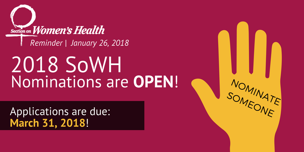 Do you know an OUTSTANDING person who you think would be a great leader for Section on Women’s Health? Open positions include Vice President, Director of Communications, Director of Practice, Nominating Committee Member.

Nominate &amp; Apply: womenshealthapta.org/nominations-el…