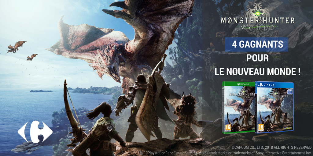 CarrefourFrance's tweet photo. Tentés à l'idée d'incarner de puissants chasseurs qui traquent et éliminent de gigantesques bêtes féroces ? Le magnifique #MonsterHunterWorld est fait pour vous ! Pour fêter sa sortie, on vous fait gagner 4 exemplaires 🙌 RT+Follow @CarrefourFrance, tirage au sort mercredi ! https://t.co/eWbAShEGmo