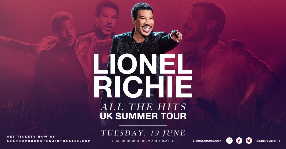 ScarboroughOAT's tweet photo. Lionel Richie will have Scarborough Dancing All Night Long as he heads to the Yorkshire Coast on his "All the Hits" 2018 Summer Tour 🎤
On Sale Friday 9am: https://t.co/4SbO8N0r9W https://t.co/0GLsStmad5