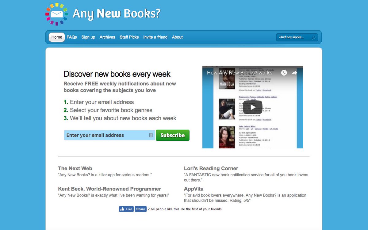 mubashariqbal's tweet photo. Cool #SideProject by @acangiano: "Any New Books? - Discover new books every week" https://t.co/FA5peBJ9Px (@anynewbooks) #SideProjectShare https://t.co/pDMSWiMOjd