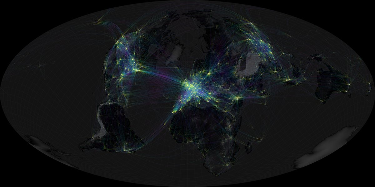Globaia's tweet photo. Planetary Air Routes by @globaia "Big world on a small planet" - @jrockstrom #anthropocene #earth #map #worldview https://t.co/z6gJODExYZ