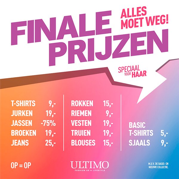 Ultimomode's tweet photo. Wij zijn gestart met onze finale prijzen. Dit zijn prijzen die je niet mag missen! Zorg dat je er snel bij bent want OP=OP #ultimomode #oldenzaal https://t.co/jFVTuDTTqS