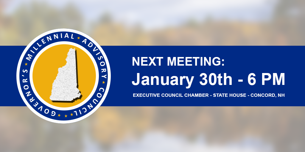 GovsMillennial's tweet photo. Excited for our next meeting on Tuesday, January 30th, at 6 PM in the Executive Council Chamber in Concord, NH. 

For more info:
Facebook &amp; Instagram ➡ @GovsMillennial 
Our website at ➡ https://t.co/xkZiHpktmZ https://t.co/WrraTyAkMs