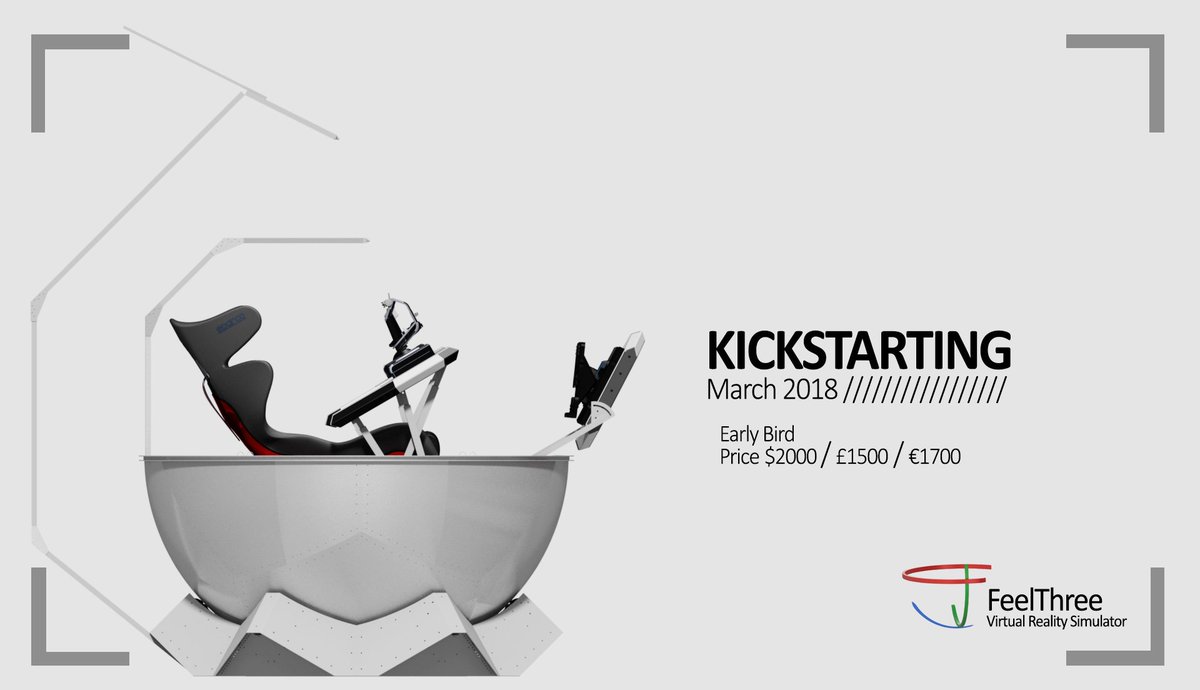 Ladies and Gentlemen, Start your engines!

Our #Kickstarter launches in #March 2018. The incredible early bird price of just $2000/£1500/€1700 gets you an amazing 3DOF #virtualreality motion simulator with ±90° pitch/roll, infinite yaw and 6 x 100W surround tactile transducers.