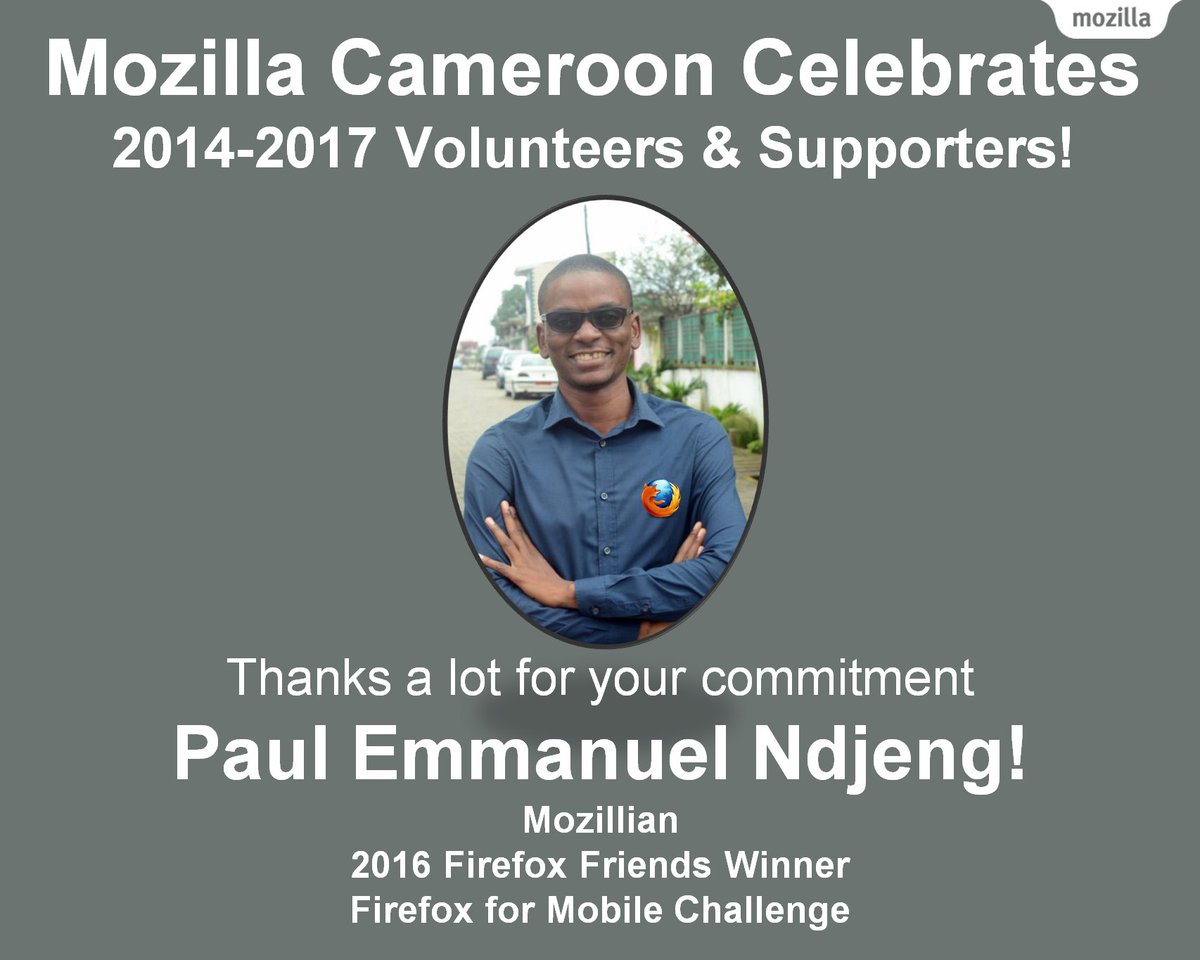 MozillaCameroon's tweet photo. 2014-2017 @MozillaCameroon volunteers celebration in progress:
Did you know that @PENdjeng was our 2016 #FirefoxFriends world winner on Firefox for Mobile Challenge?
We are so proud of him because of his #InboundMarketing and #Blogging activities.
Go go go dear!!! #237mode https://t.co/O9u0pAHFZ1
