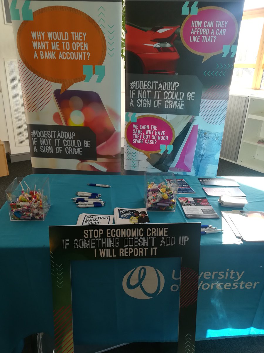 WestMerciaPCC's tweet photo. Thank you to @worcester_uni for inviting us to their International Freshers Fayre, encouraging students to to think #DoesItAddUp when it comes to Economic Crime. Alongside @WMerciaPolice @WorcesterCops and @ThinkSaferRoads we were on hand to give out some tips and advice. https://t.co/a0MQ5w4xeq