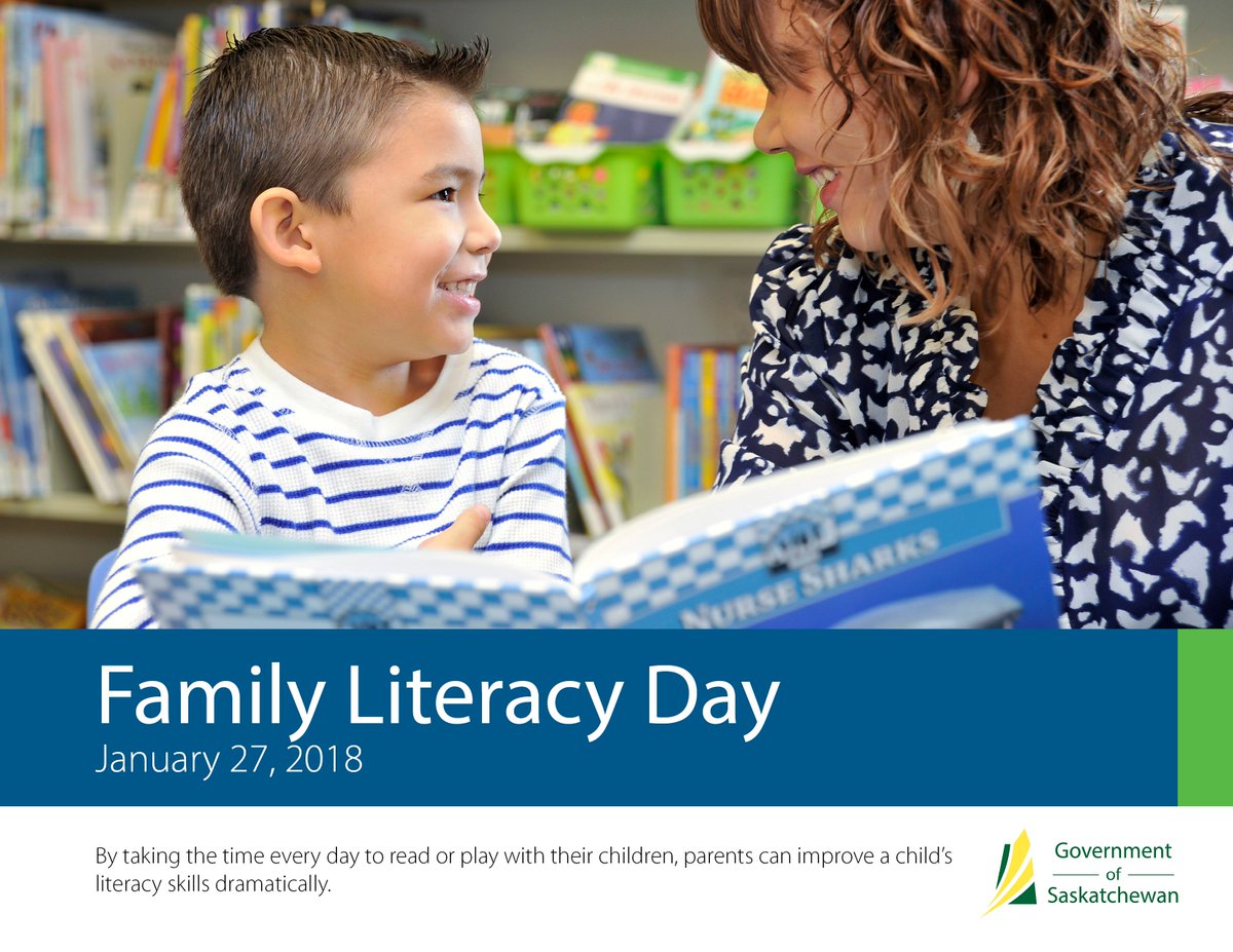 SKGov's tweet photo. January 27 is Family Literacy Day in Saskatchewan.
Take a moment to celebrate by reading and playing together. Visit your local library for events and activities.
To learn more, please visit https://t.co/620JcYIk11 and https://t.co/1vMSy4lpYb #SaskEd #Sklibrary https://t.co/2PNG4Fyf0T