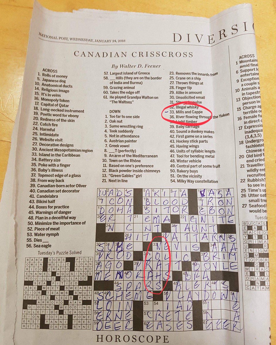 I’m the clue in a crossword puzzle in the @nationalpost #wtf #33Down #cross...