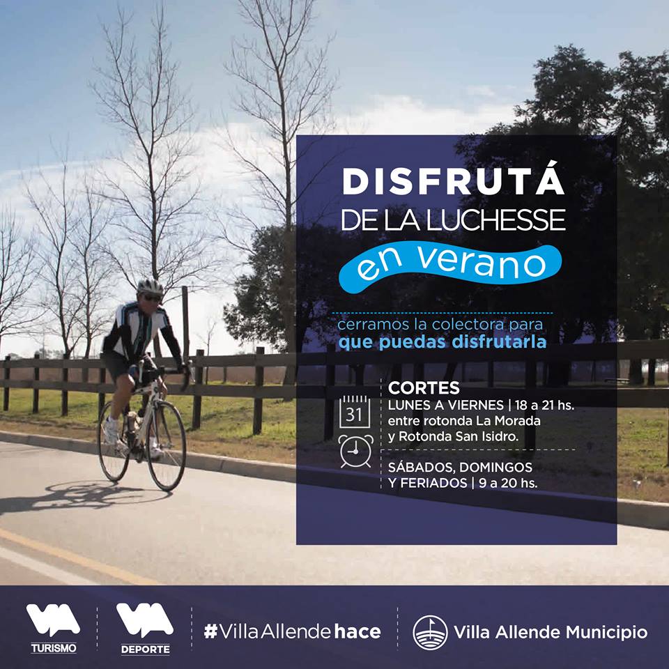 Disfrutá de la #Colectora #Luchesse en #Verano
Ahora de lunes a viernes de 18 a 21 y sábados, domingos y feriados de 9 a 20 horas. Se va a cortar la colectora entre rotonda La Morada y rotonda San Isidro.
infosierraschicas.com.ar/2018/01/disfru…
