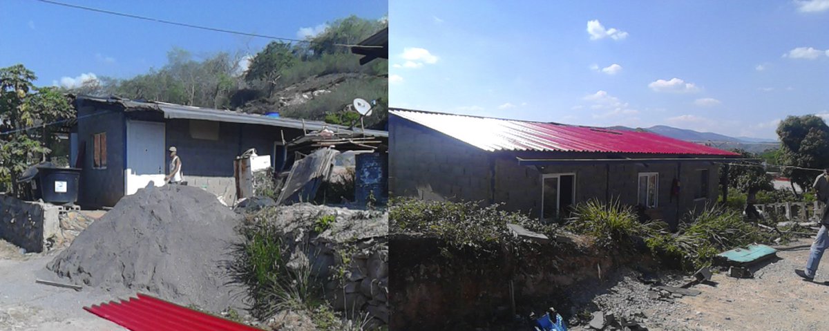 Funrevi_Lara's tweet photo. #26Ene Continua trabajo en equipo @Funrevi_Lara y @misionribas01, en Santa Rosa mcpio Iribarren. Sustitución de techo de vivienda del sector La Porronera, otra acción  de @gobiernodelara @GestionGob_Lara @gestionperfecta @Minhvi_Lara @CONSTRUPATRIALA #FunreviEnLaCalle https://t.co/Vy99wlaor6