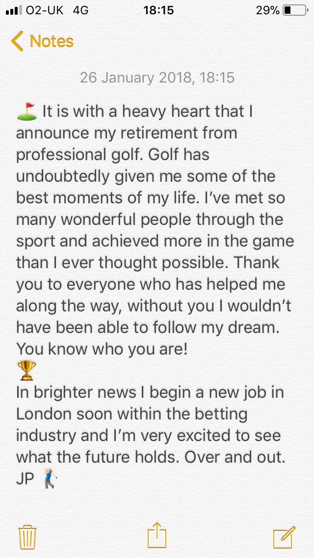jasonpalmergolf's tweet photo. Official announcement on my career...... Loved every minute of it. https://t.co/18uDbmHg5d