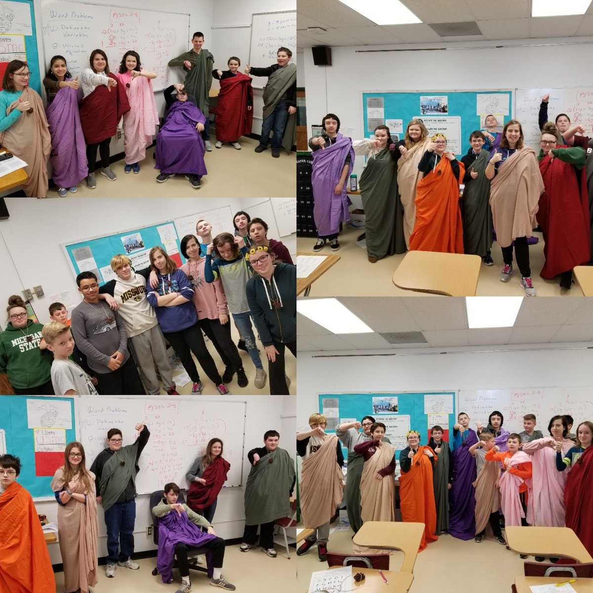 KidwellJenny's tweet photo. 1st and 2nd hr World Languages learning how to wear a toga and making bullae #protectthishouse #ave #bestrongbewell @DeSotoJH https://t.co/BfqJgygrTE