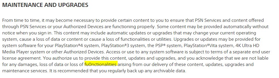mKernjak's tweet photo. @PlayStation You should probably fix the typo in the terms of service. https://t.co/P3wVcmAMmA https://t.co/he8eQkjUwm