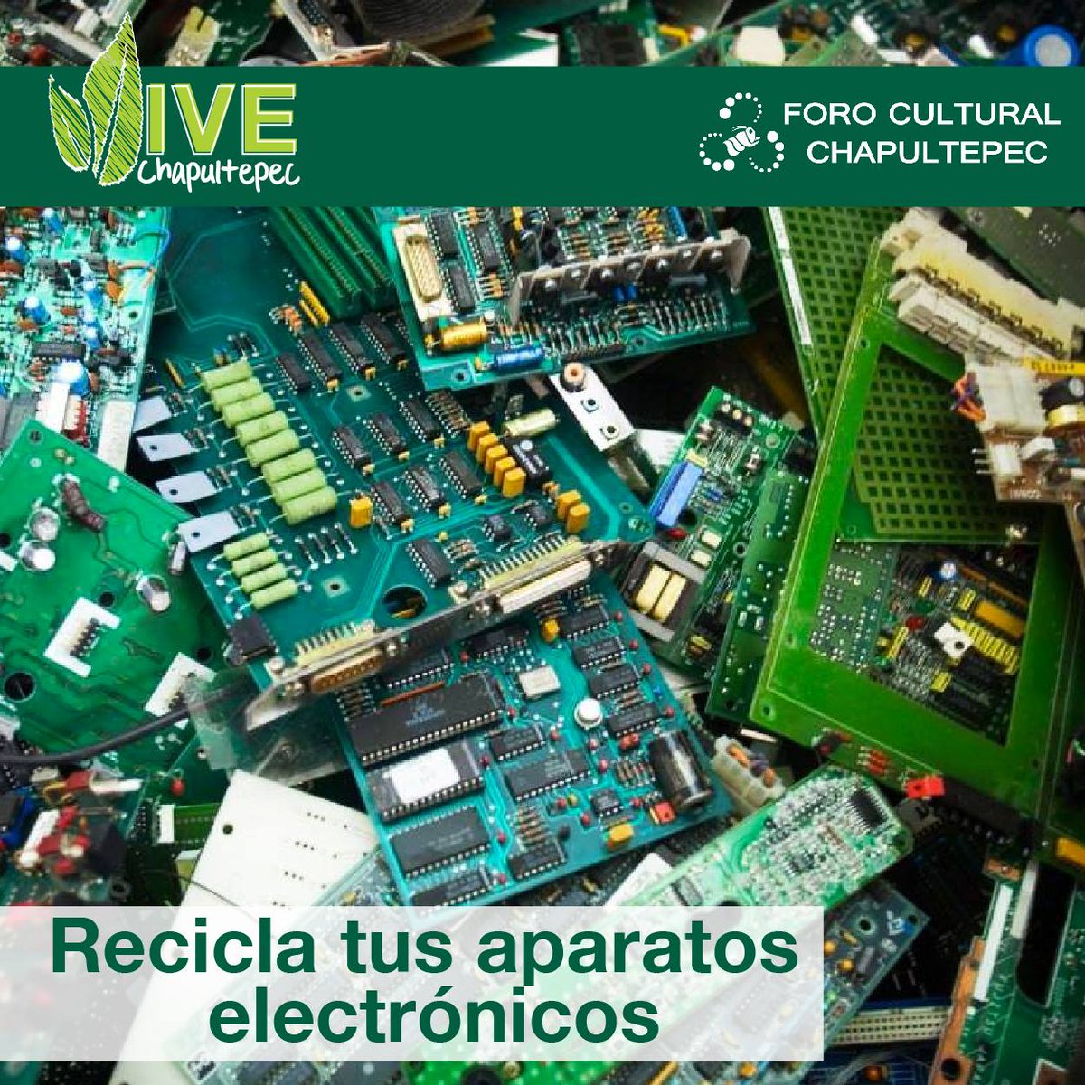 Hoy en #ViveChapultepec:
¿Tienes aparatos eléctricos que ya no usas y que sólo estorban? El 26 y 27 de enero se hará el #Reciclatron en la UAM Azcapotzalco, Puerta 3, donde recibirán aparatos, pilas, celulares, computadoras, televisores y demás para que no afecten el ambiente.