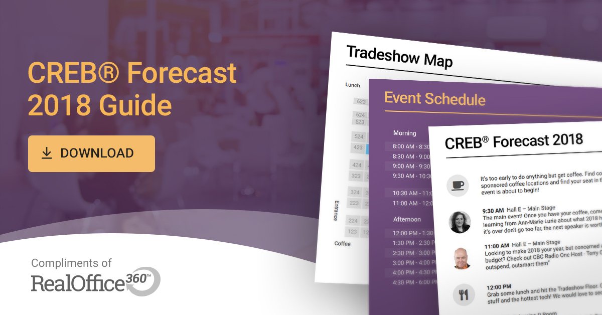 realoffice360's tweet photo. Going to #CREB18 Forecast Conference &amp; Tradeshow? @realoffice360 will be there! Get your simple 2-minute guide to help plan your day: https://t.co/N0XzBISwRu … #yyc #yycre #RealEstate https://t.co/8gT80D4JBN