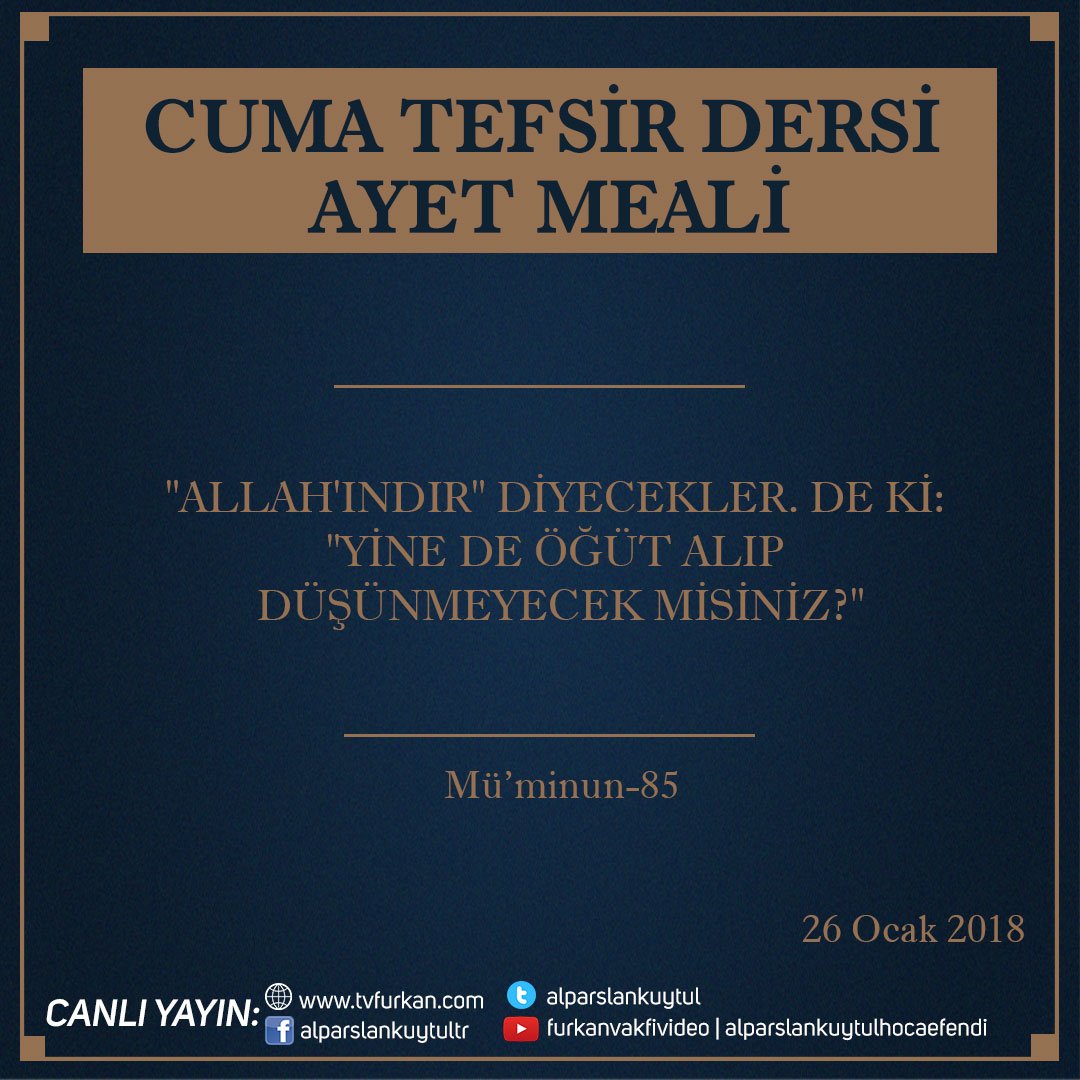 MedyaFurkan's tweet photo. Muhterem Alparslan KUYTUL Hocaefendi’nin Gerçekleştirdiği Cuma Tefsir Dersi Ayet Meali...
Canlı Yayın:
https://t.co/pOCcjSaAVr 

#AlparslanKuytulCanlıYayında https://t.co/nqwZpSYFRn