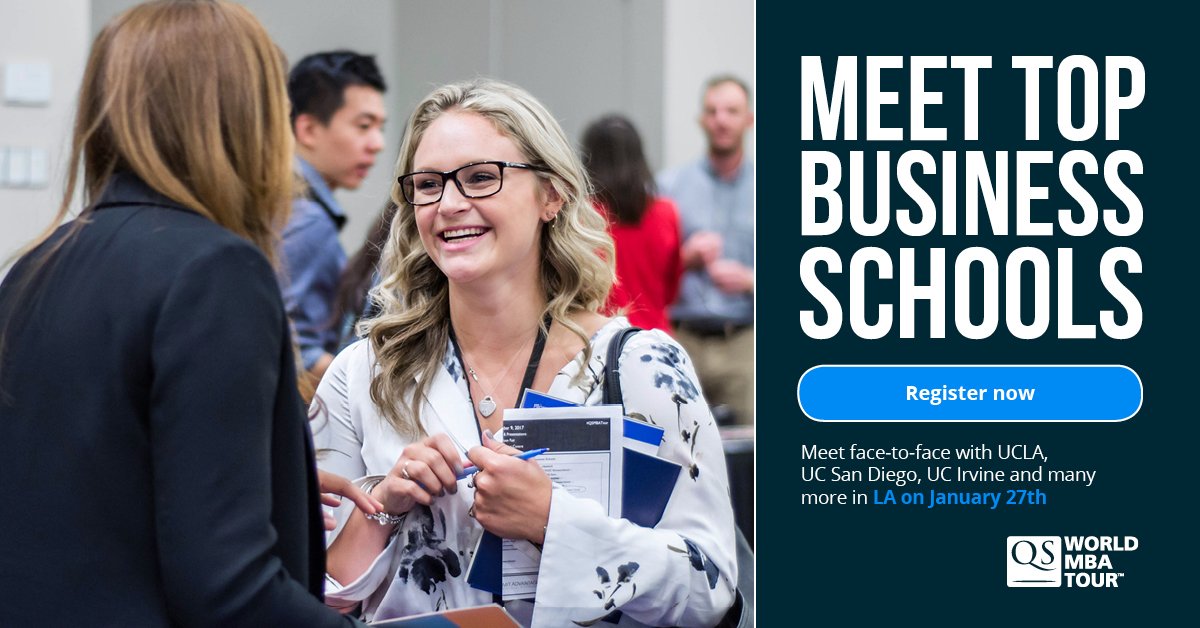 NetPartyLA's tweet image. Tomorrow - The World's Biggest #MBA Fair visits #LA and brings the world's top business schools under one roof. #QSMBATour

Attend informative MBA admissions seminars, network with alumni and access a pool of MBA scholarships worth $7 million. Free entry: goo.gl/S5b6oE