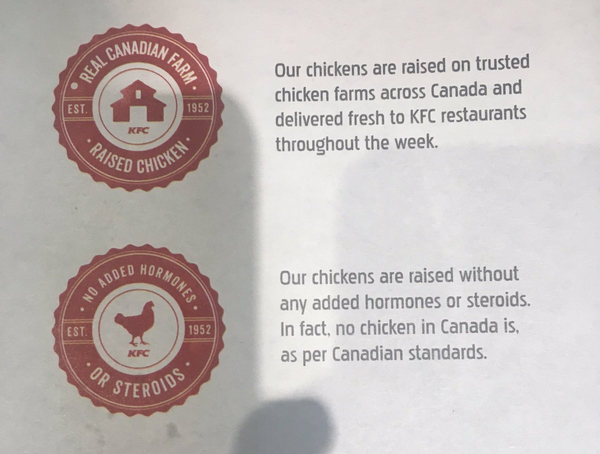 Saw these KFC placemats at the mall and I'm feeling refreshingly impressed with their transparency, while excluding any need to fear monger. #ontag #ontariochicken <a href="/kfc/">KFC</a>