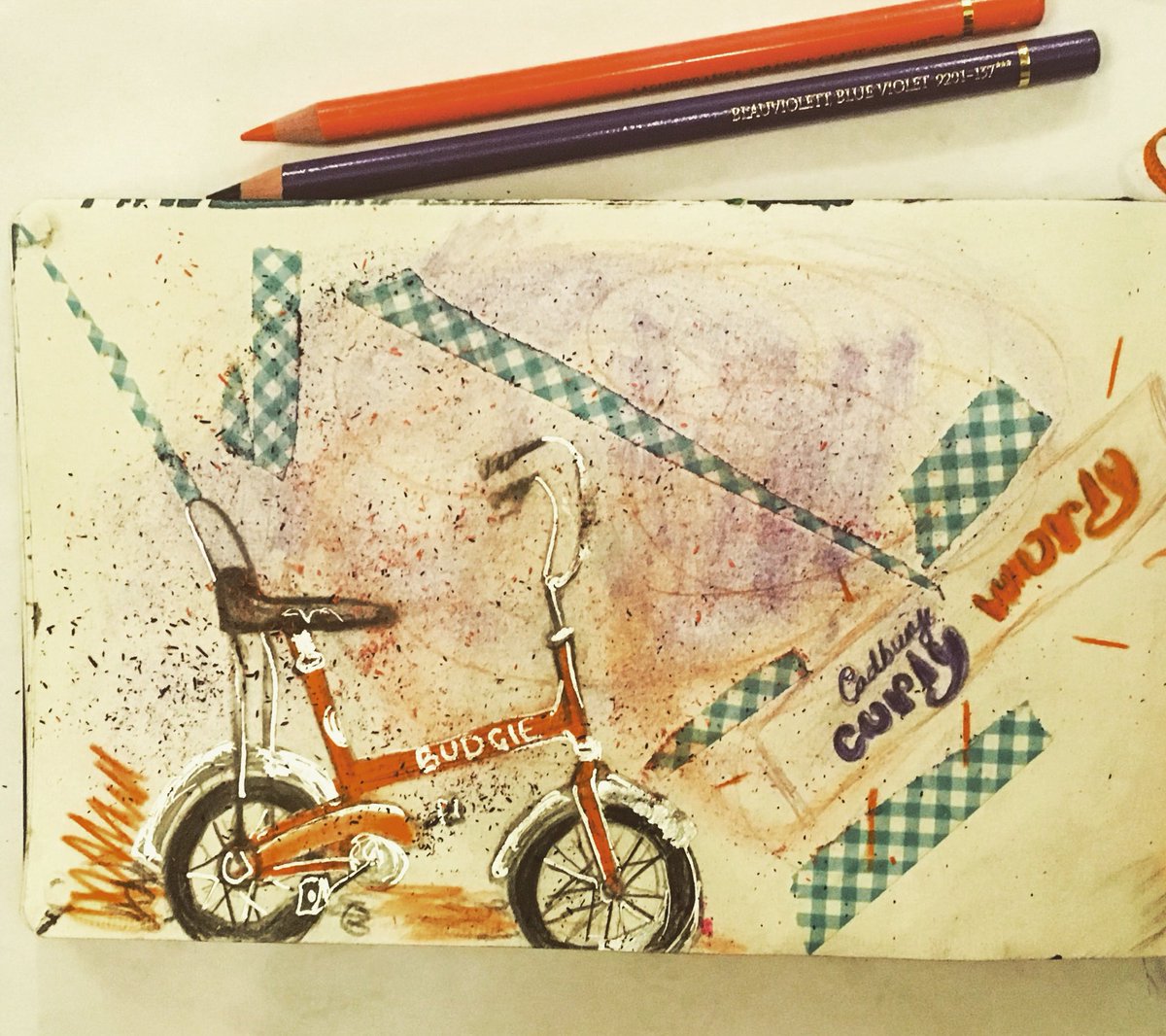 weebluepress's tweet photo. Day 25 of #30daysketchbookchallenge #childhood - those summer days pedalling on my budgie bike and eating #curlywurly https://t.co/dy7fqwKTXL