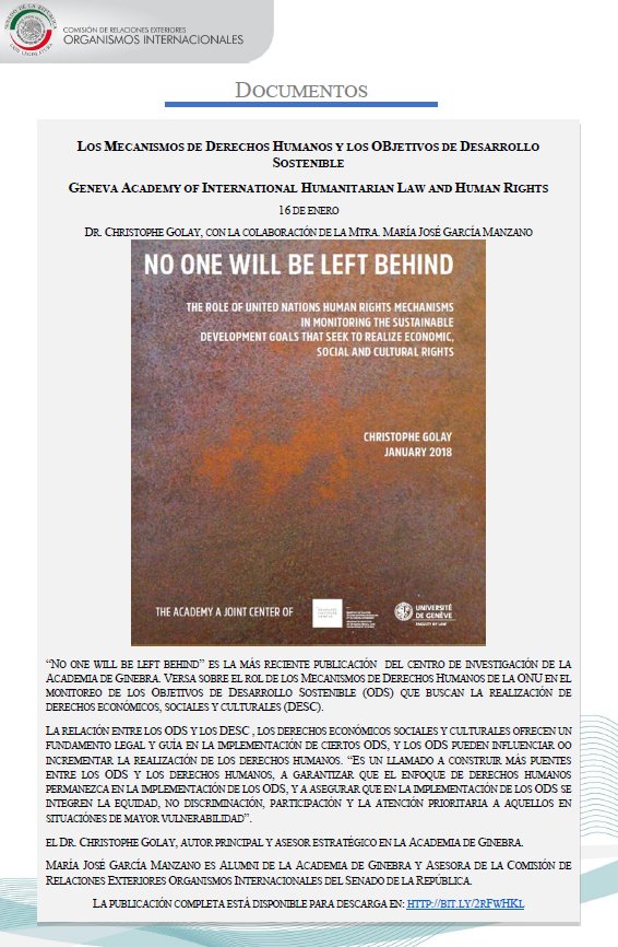 RelexSenadoMx's tweet photo. ¿Cuál es la relación entre los #DerechosHumanos y los Objetivos de Desarrollo Sostenible?
¿Cuál es el rol de los mecanismos de la ONU en el monitoreo de los #ODS
? Christophe Golay de @Geneva_Academy @MajoGManzano
Exclusivo en el #ReporteMultilateral https://t.co/HE6LRq2g7o https://t.co/D2KlxF9lZf
