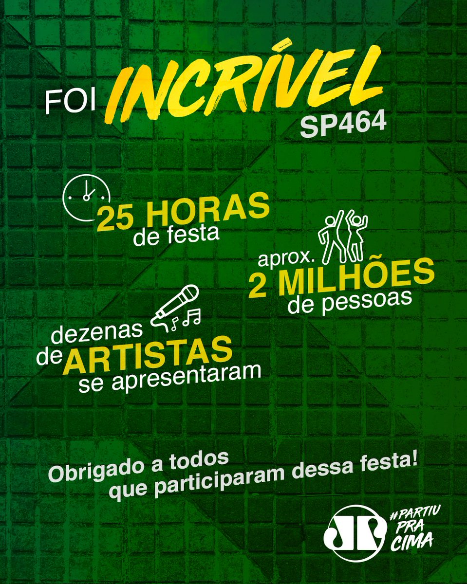 JovemPanEntrete's tweet photo. Foi incrível! A Festa da Cidade surpreendeu e animou as pessoas que estiveram lá, prestigiando o aniversário da cidade que escolheram para morar. #festadacidade #sãopaulo #aniversario #SP464 #jovempan
#partiupracima https://t.co/I8YasJfeFZ