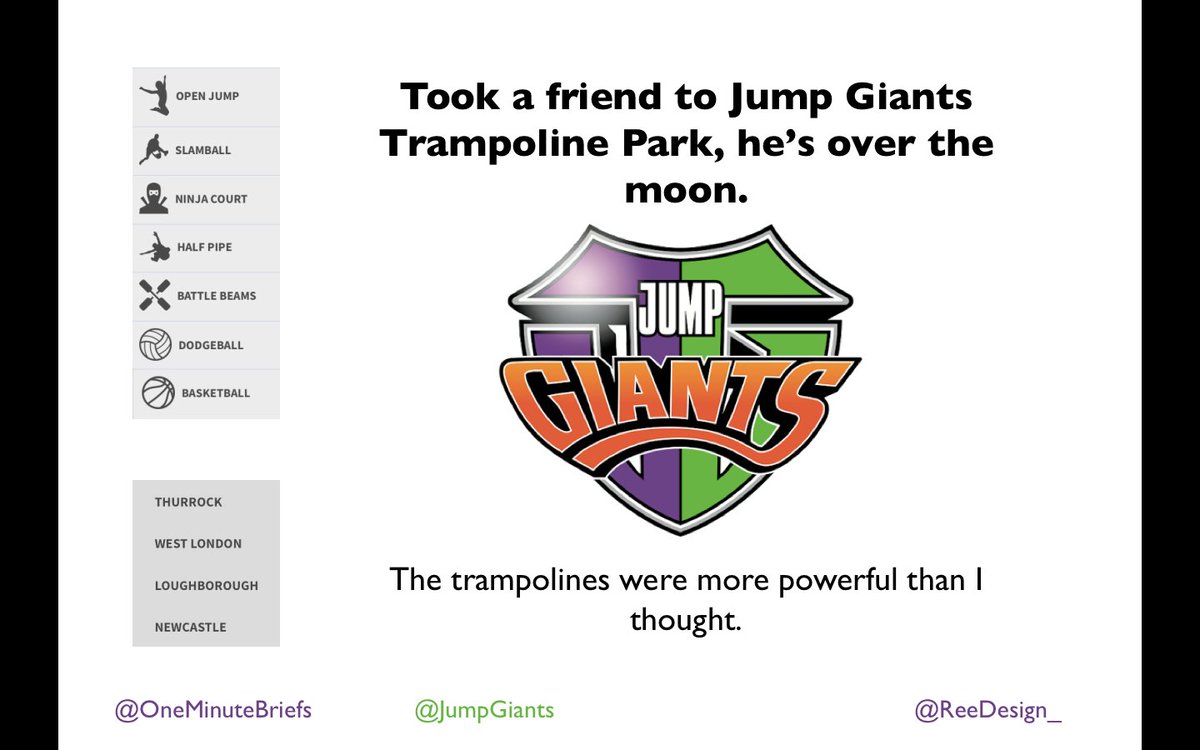 ReeDesign_'s tweet photo. @OneMinuteBriefs @JumpGiants #Creative #Advertising Took a friend to #JumpGiants ... https://t.co/D0jlWnJV8W
