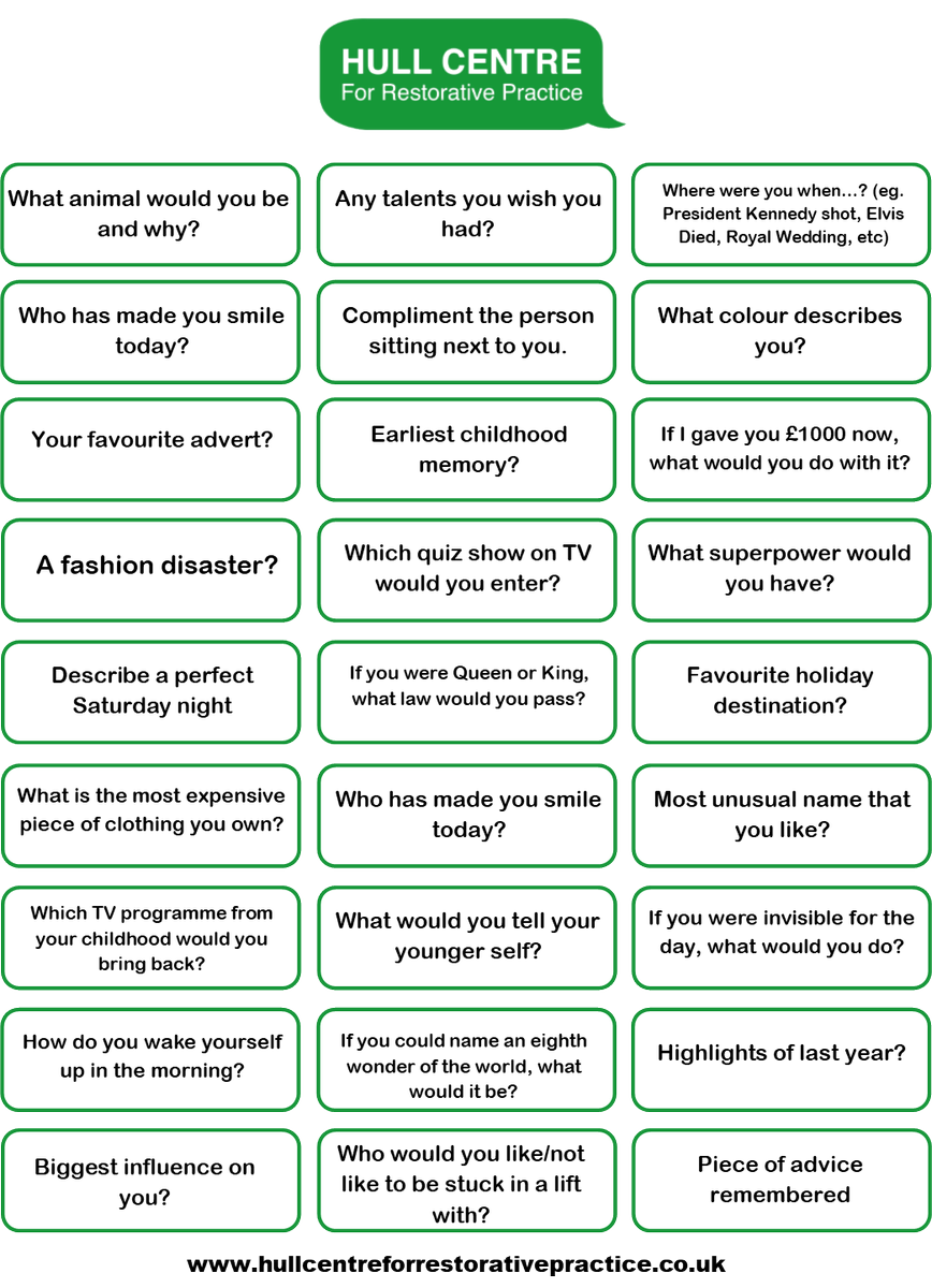 RestorativeHull's tweet photo. Stuck for ideas with your morning circle? 
Print out and cut this FREE printable for some ideas.
#Restorativepractice https://t.co/nzGWtp5Iyq