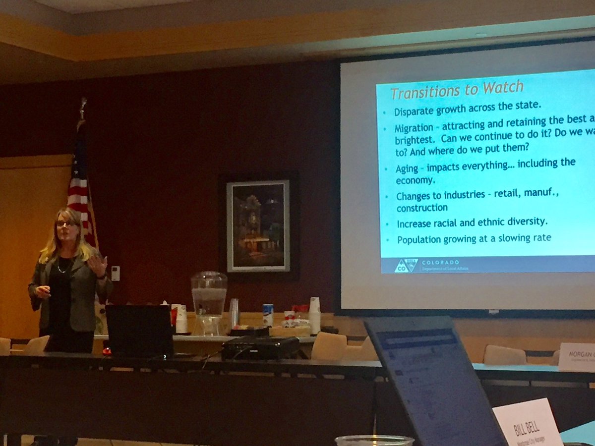 SamMamet's tweet photo. @CO_Municipal executive board hearing from @COLocalAffairs Elizabeth Garner, demographic trends affecting CO and cities/towns watch for a future blog on this https://t.co/IWUOExZjIl