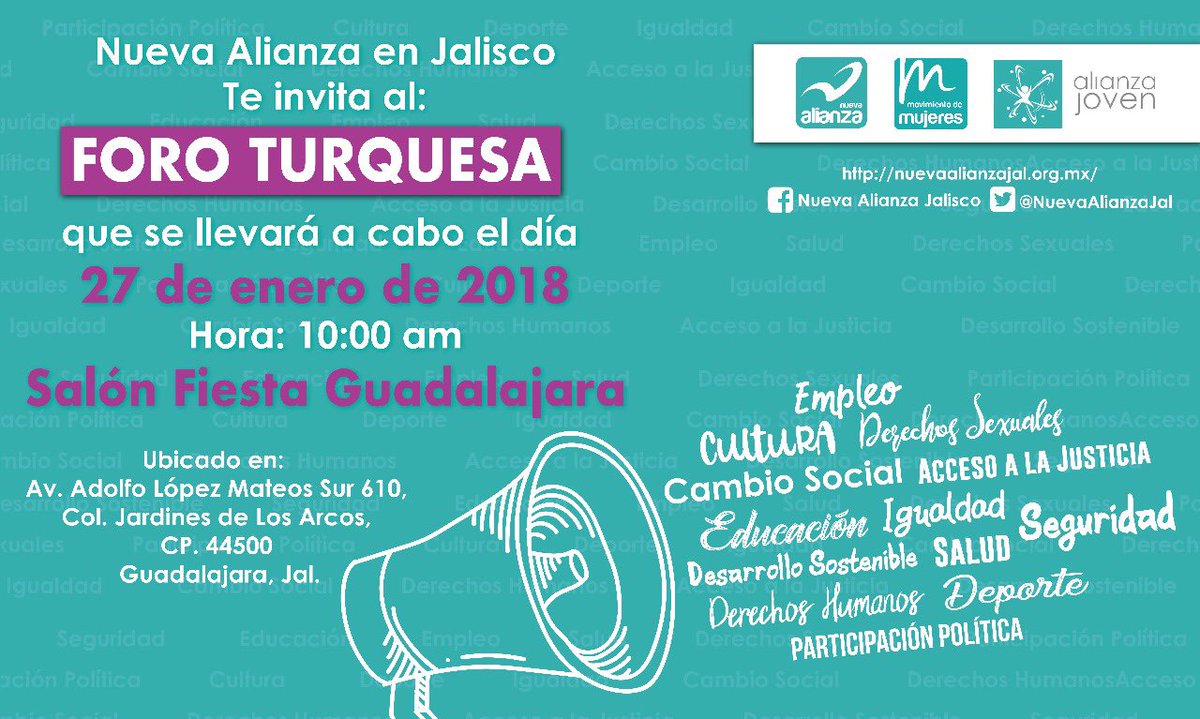 AlianzaJoven's tweet photo. ¡Nos vemos mañana en el #ForoTurquesa! Un evento único en #Guadalajara donde podremos conocer más a cerca de los temas que nos interesan, además de participar con nuestras propias propuestas. ¡No faltes! https://t.co/alCQC4u4H9